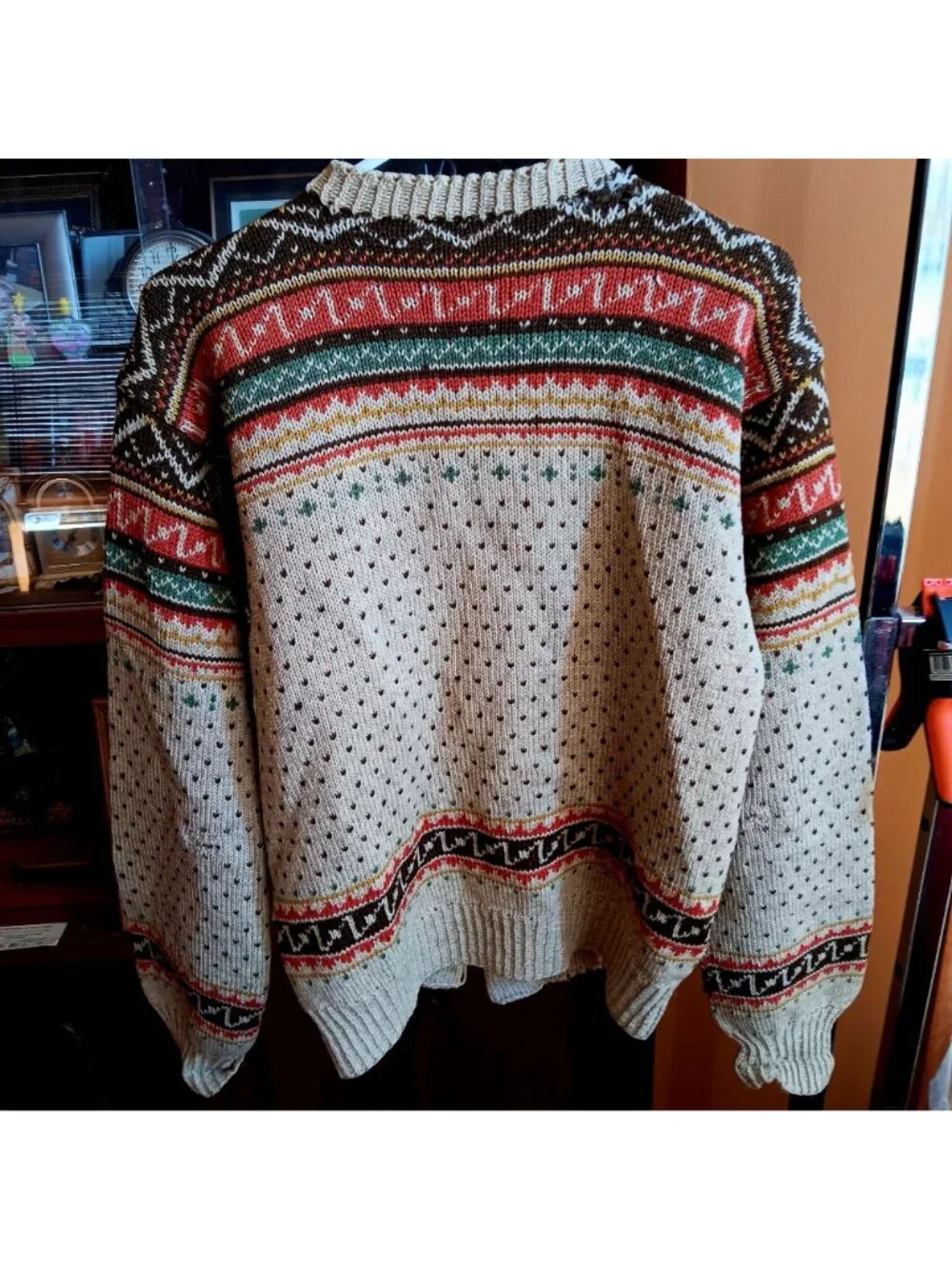 Vintage Medium Cardigan Sweater 1950's Nordic Fair Isle Wool Norwegian Knit